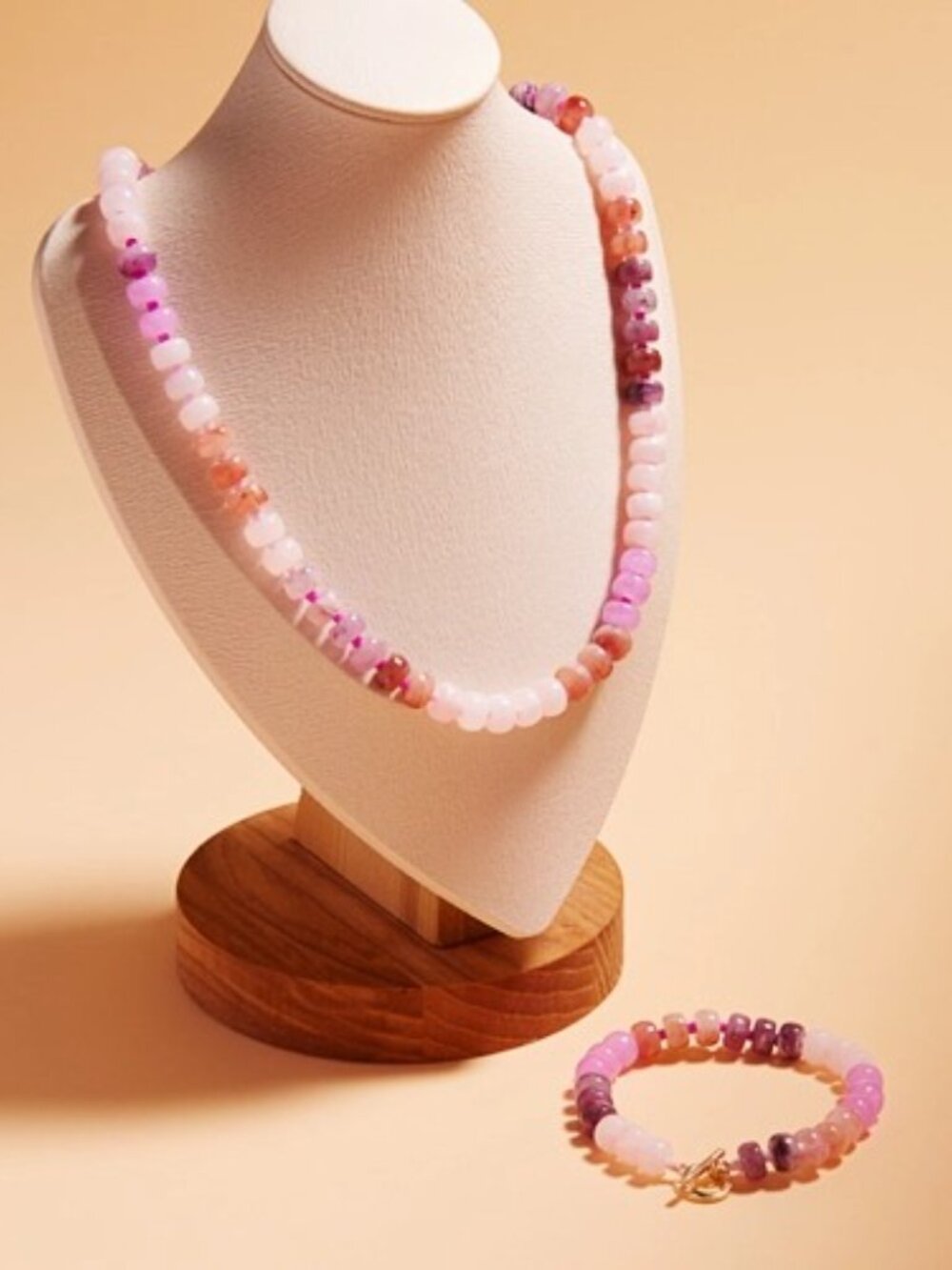Pink Ombre Boho Anthropologie-vibe Disc Beaded Rainbow Bead Statement Necklace